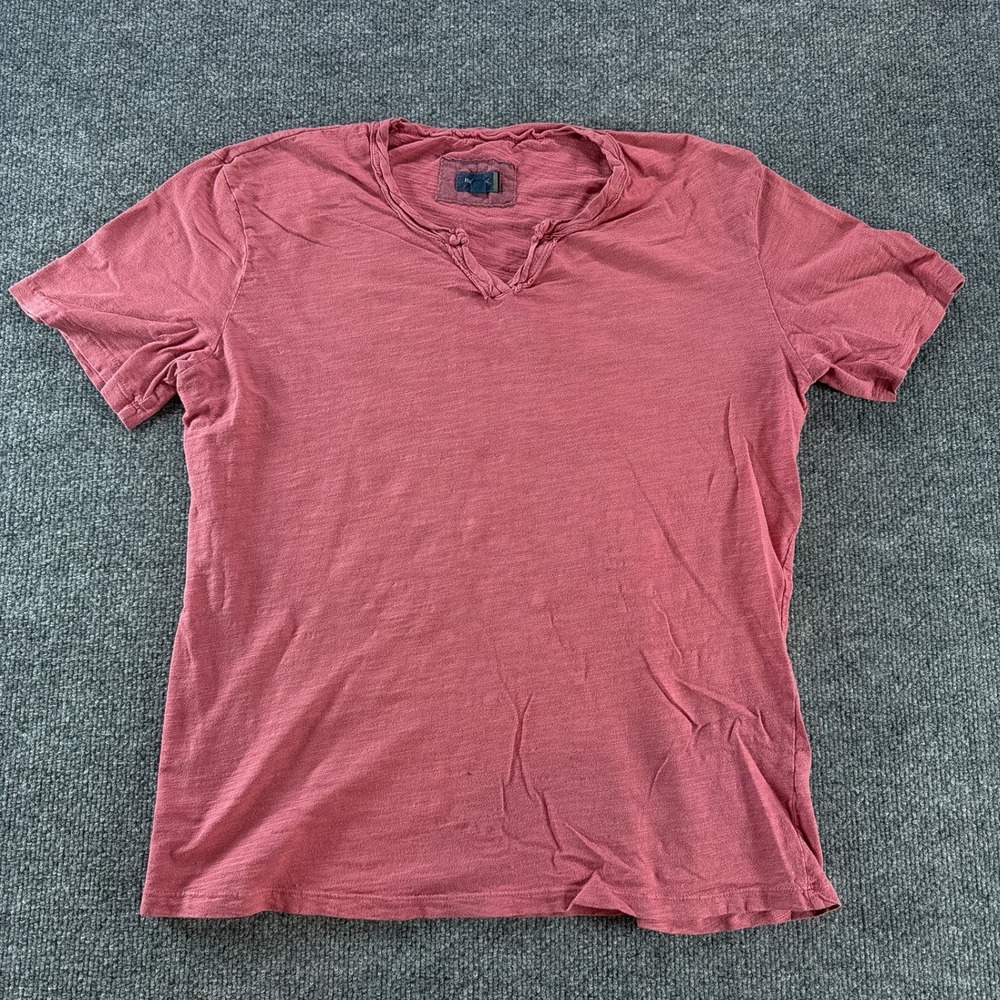 Mododoc Womens Slub Jersey Split Neck Tee Red Pink Med Casual Lightweight Cruise